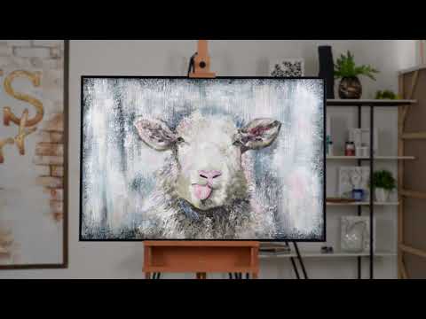 Painting animals "Happy Sheep" with frame acrylic paintings