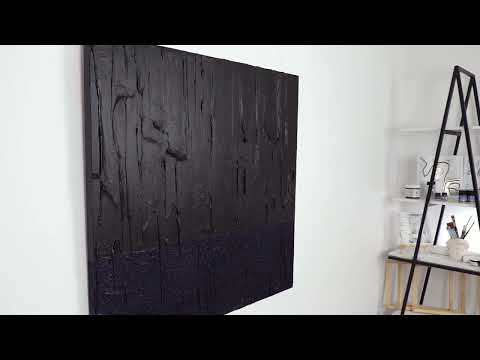 Black abstract art for living room "Dark velvet" 40x40 inch