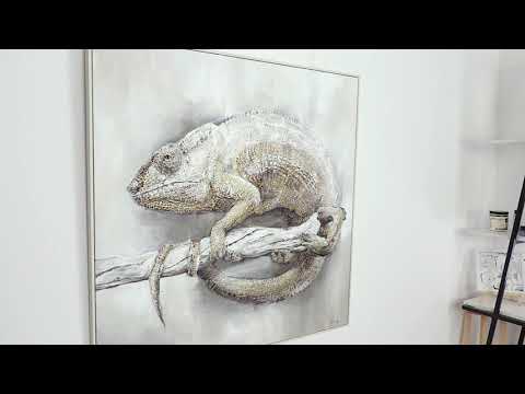 Handmade Chameleon Painting on Canvas 'Chameleon from Madagascar' – Realistic Wall Art for Modern Spaces