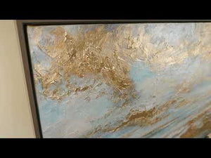 Hand-Painted Acrylic Abstract Art in Landscape Format with Gold Accents – 'Golden Bay' with Frame
