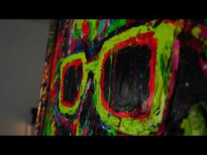 Modern Art with Frame "Neon Splashes" Handmade Canvas Paintings