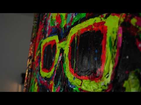 Modern Art with Frame "Neon Splashes" Handmade Canvas Paintings