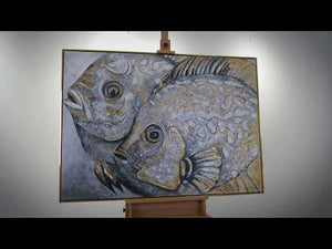 Luxury Gold Painting "Deep Sea Shine" – Hand-Painted Fish Canvas Wall Art