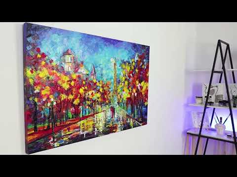 Modern acrylic painting with frame "Evening in Paris"