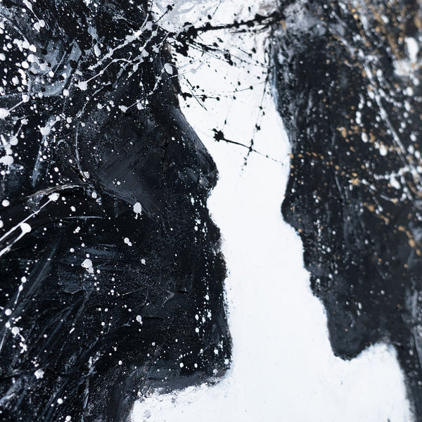 Silhouette Schwarz Weiß moderne Acrylmalerei Nahaufnahme