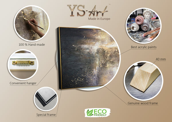 Strukturierte Acrylmalerei Gold Grau Relief Nahaufnahme