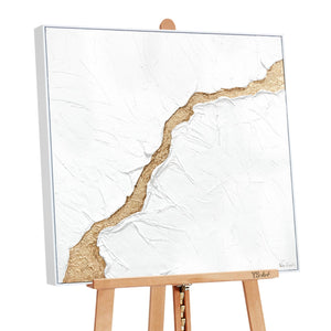 Strukturierte Acrylmalerei Gold Weiss auf Staffelei Kunst